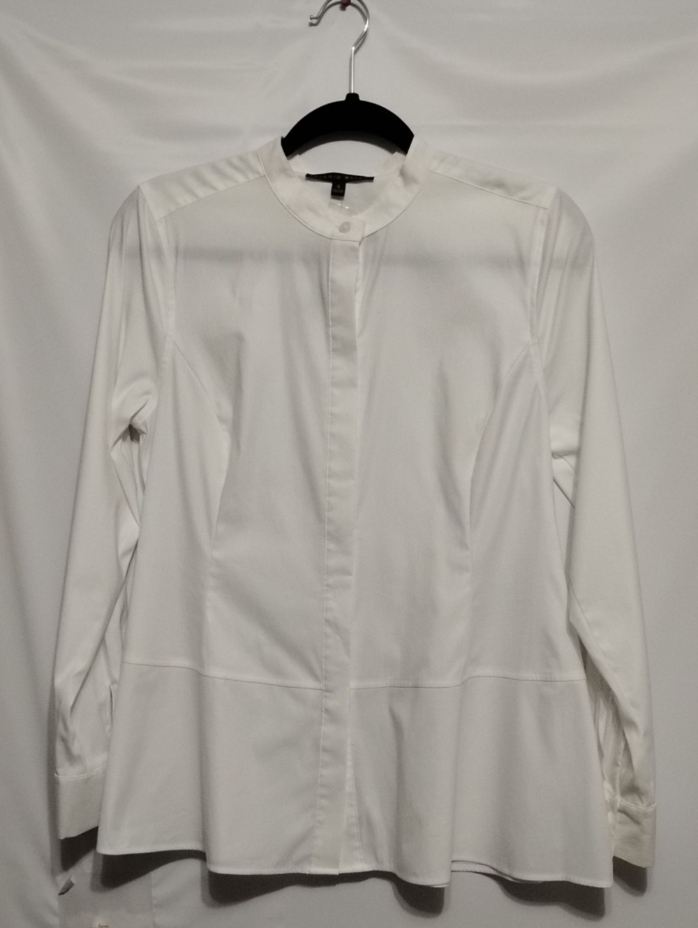 ANTONIO MELANI White Mandarin-Collar Long Sleeve Peplum Dress Shirt